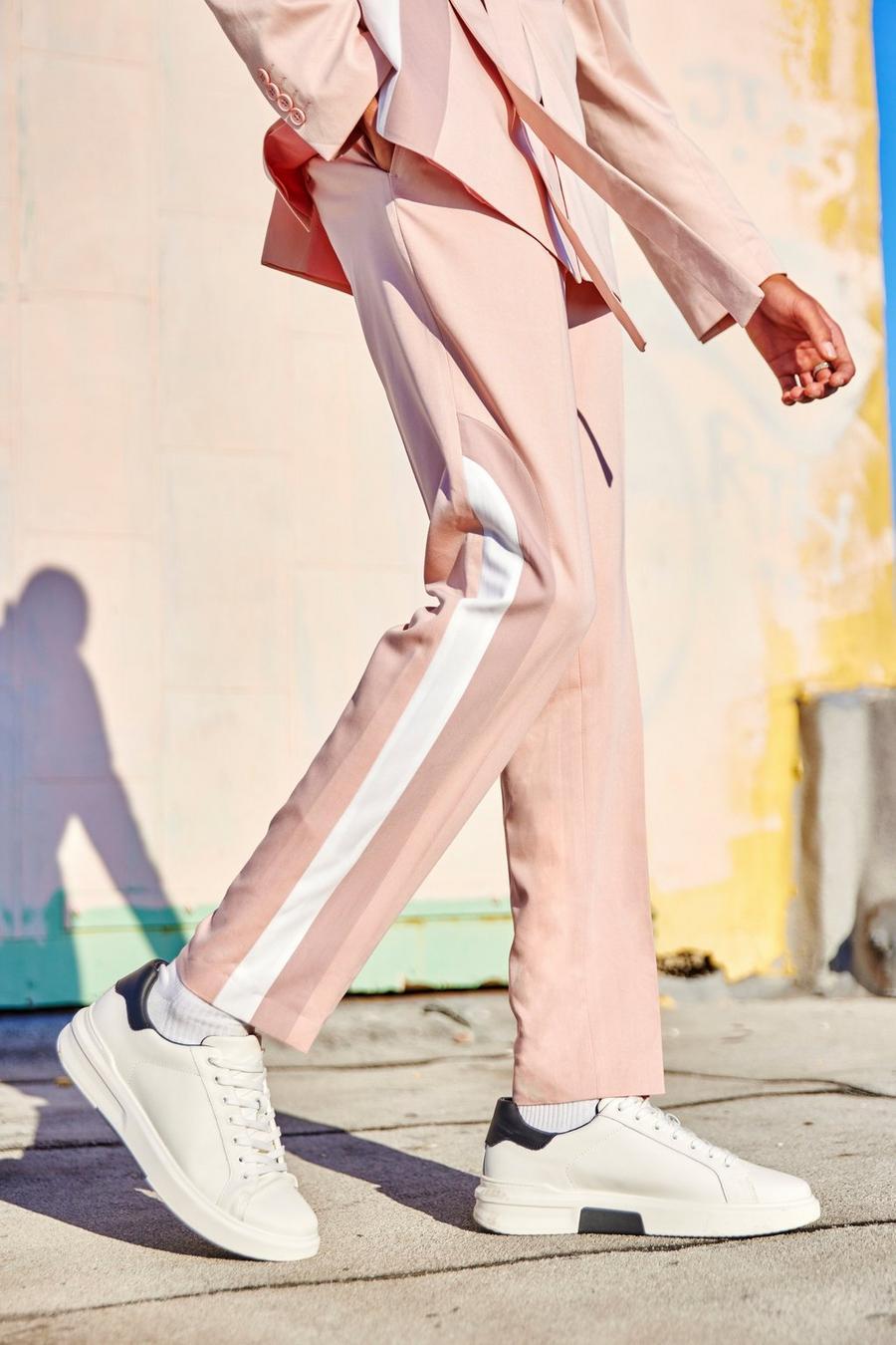 Pink rosa Skinny Spliced Suit Trousers image number 1