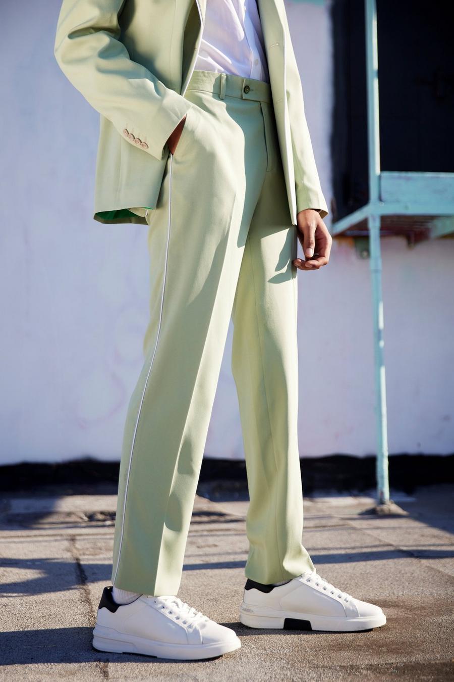 Sage Slim Piped Suit Trousers image number 1