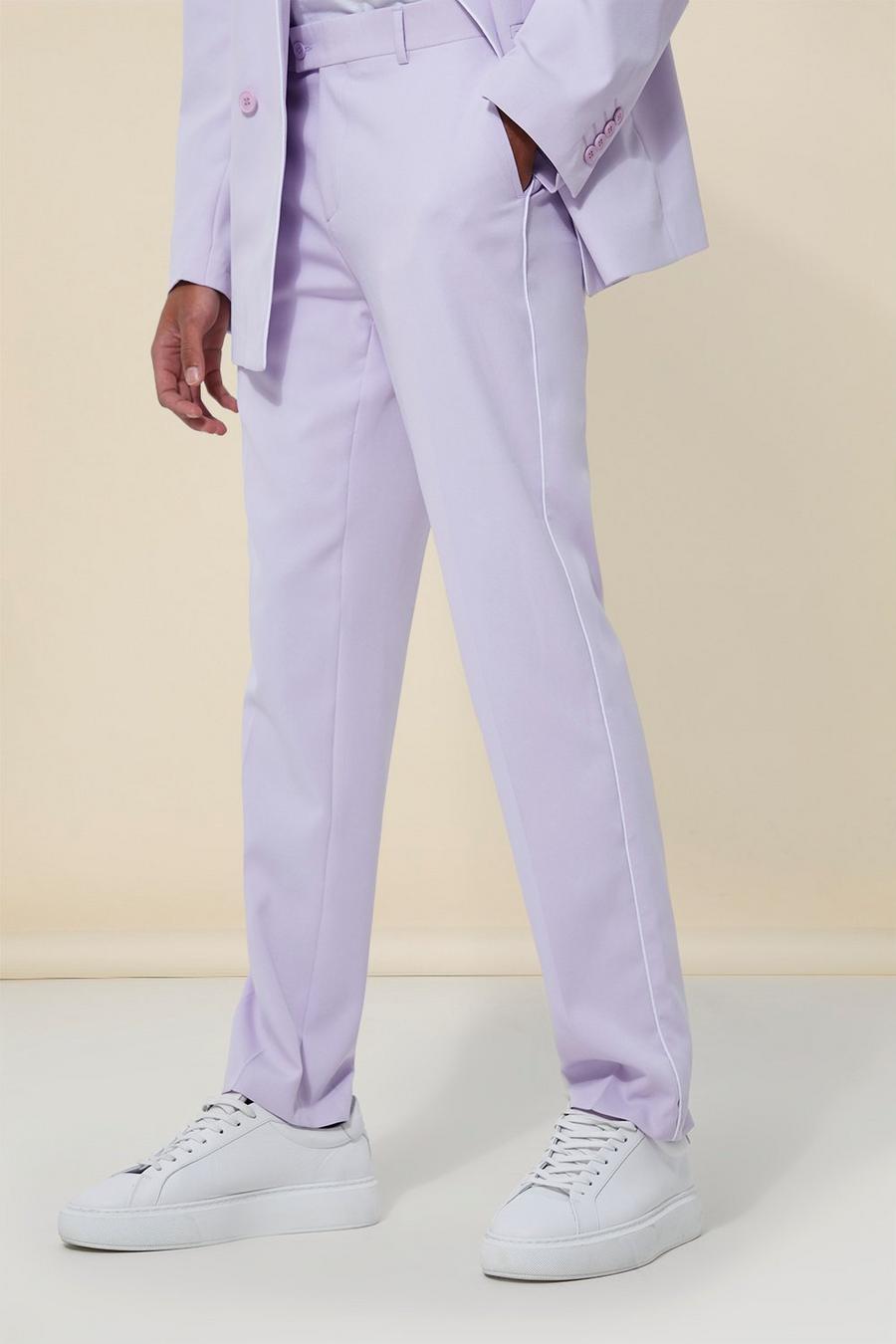 Lilac Slim Piped Suit Trousers image number 1