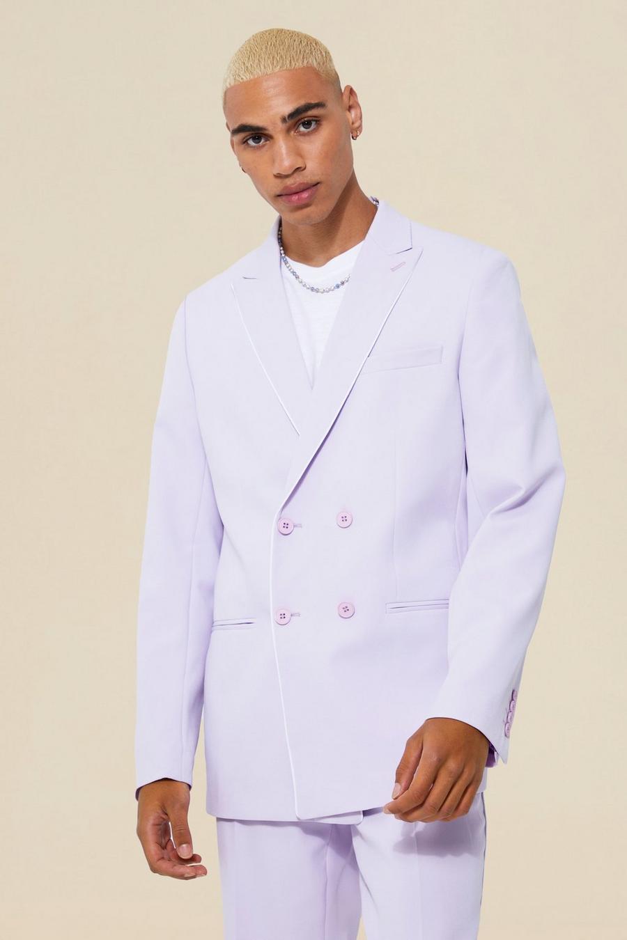Lilac Double  Breasted Slim  Pipe Suit Jacket image number 1