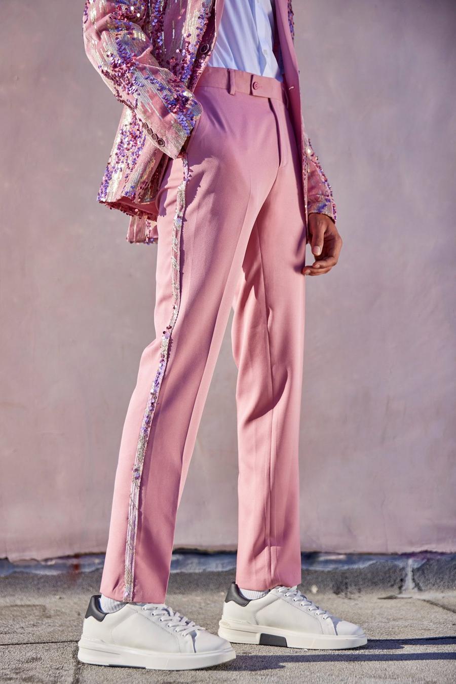 Pink Skinny Sequin Suit Trousers image number 1