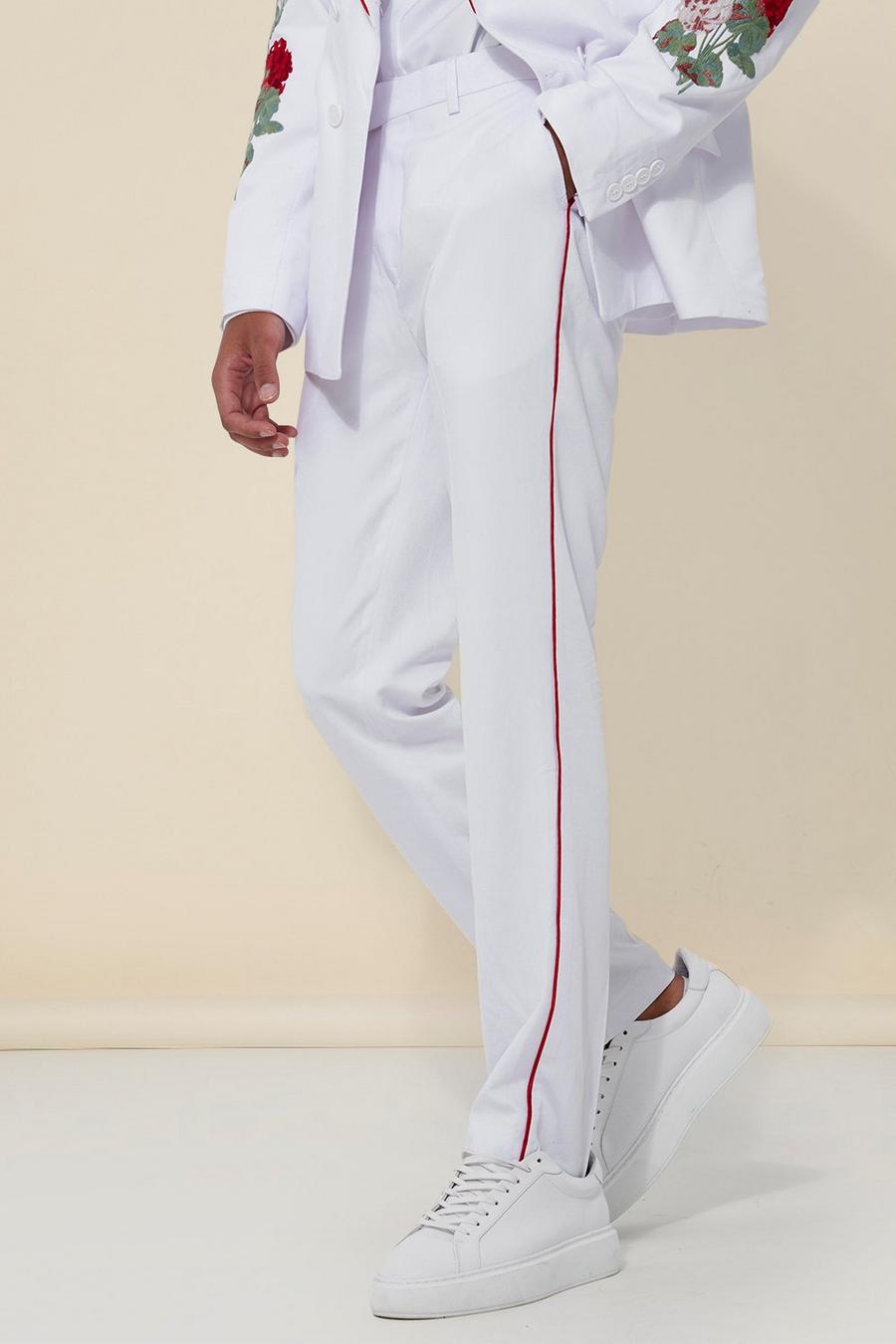 לבן bianco מכנסי חליפה פרחוניים בגזרת סקיני עם פסים image number 1