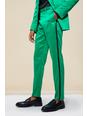 Green Skinny Satin Side Tape Suit Trousers