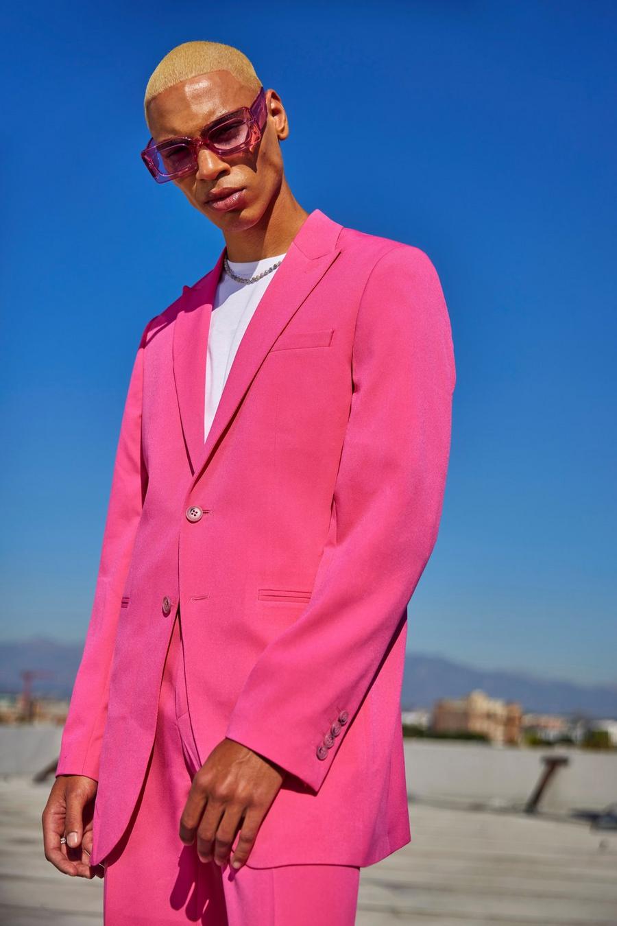 Pink Single Breasted Slim Longline Suit Jacket image number 1