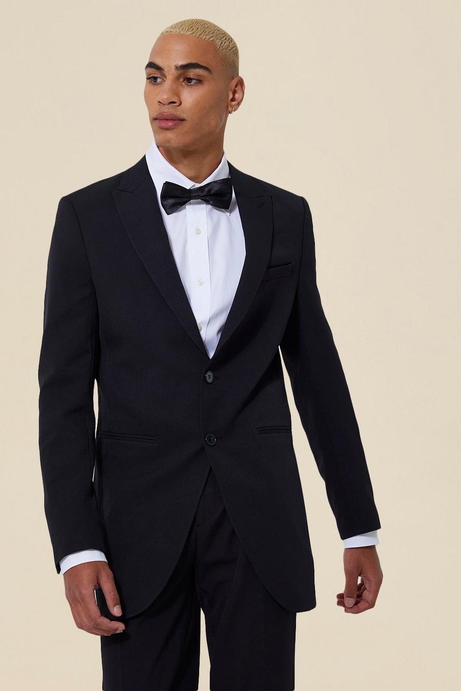 Black svart Single Breasted Slim Longline Suit Jacket