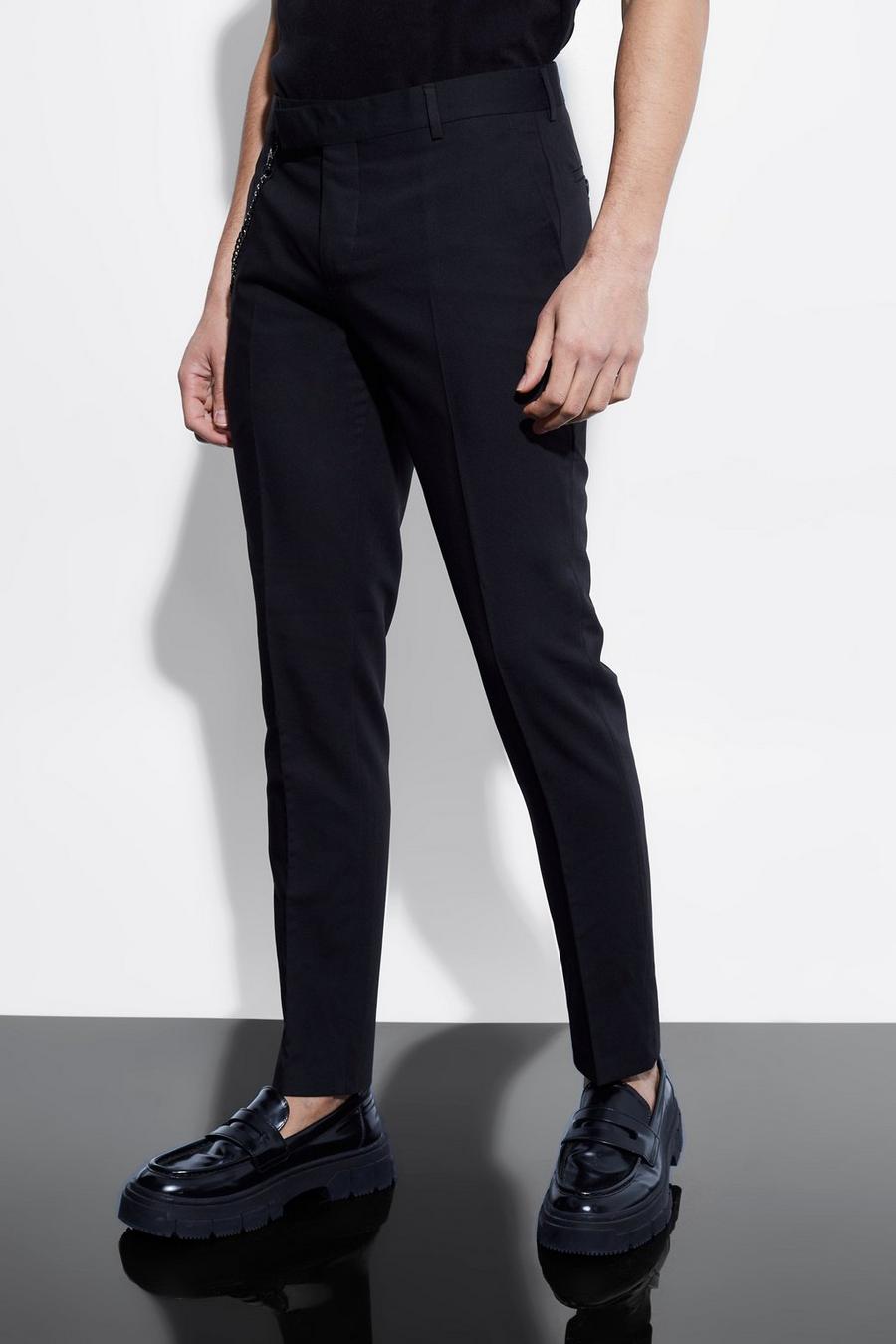 Black Skinny Chain Suit Trousers