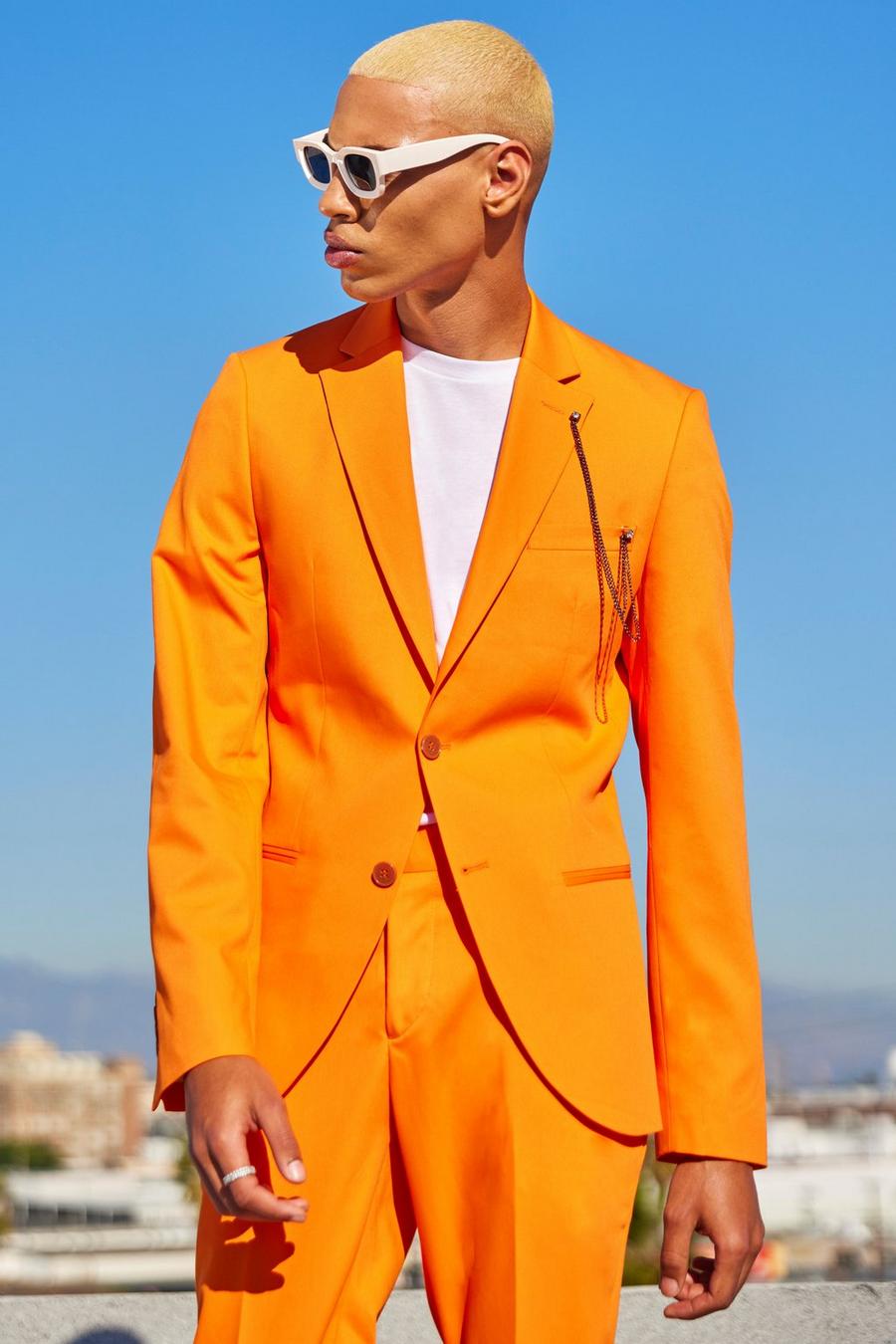 Orange Enkelknäppt kavaj i skinny fit med kedja image number 1