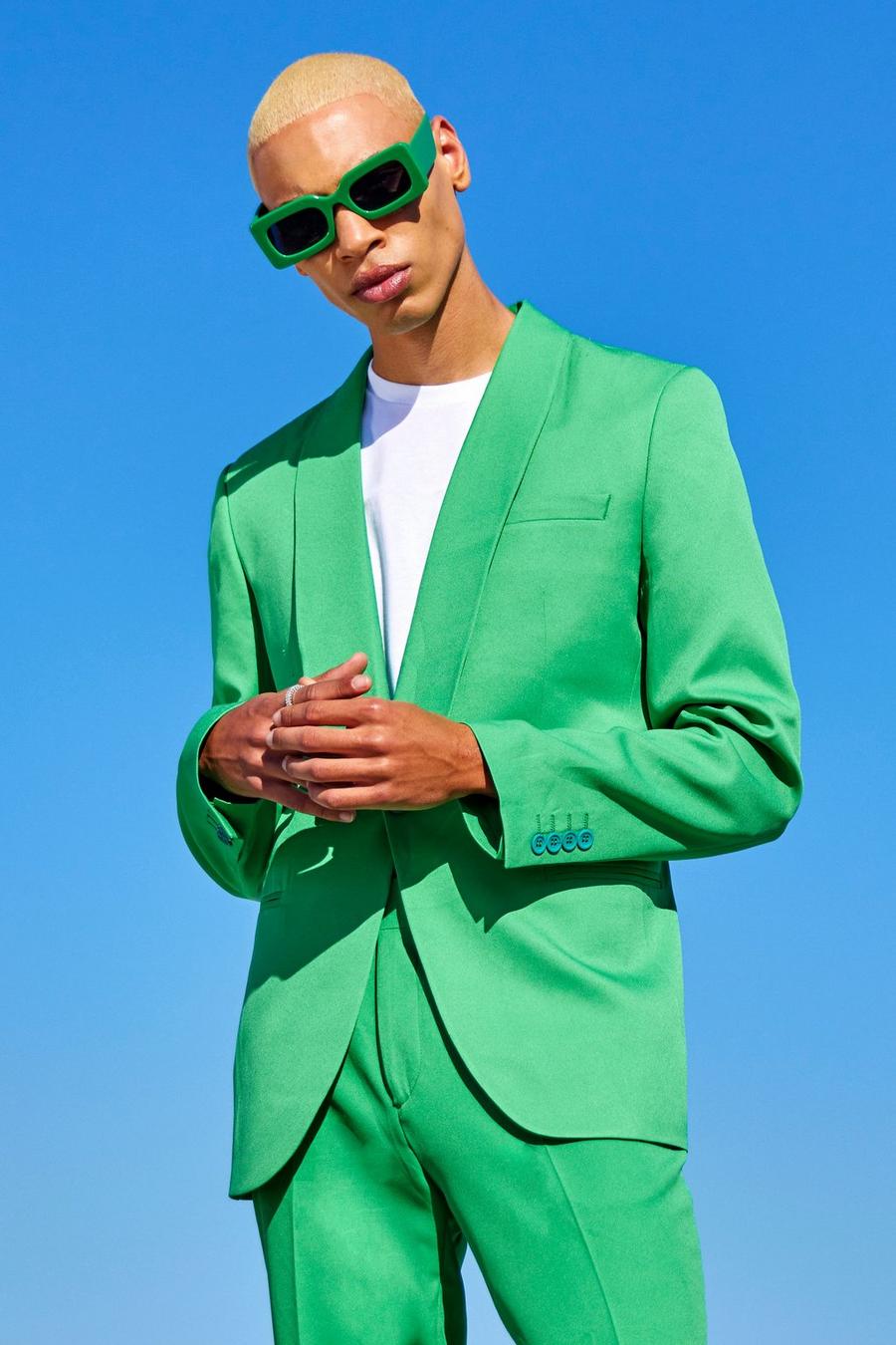 Lime green Single Breasted Skinny Square Suit Jacket