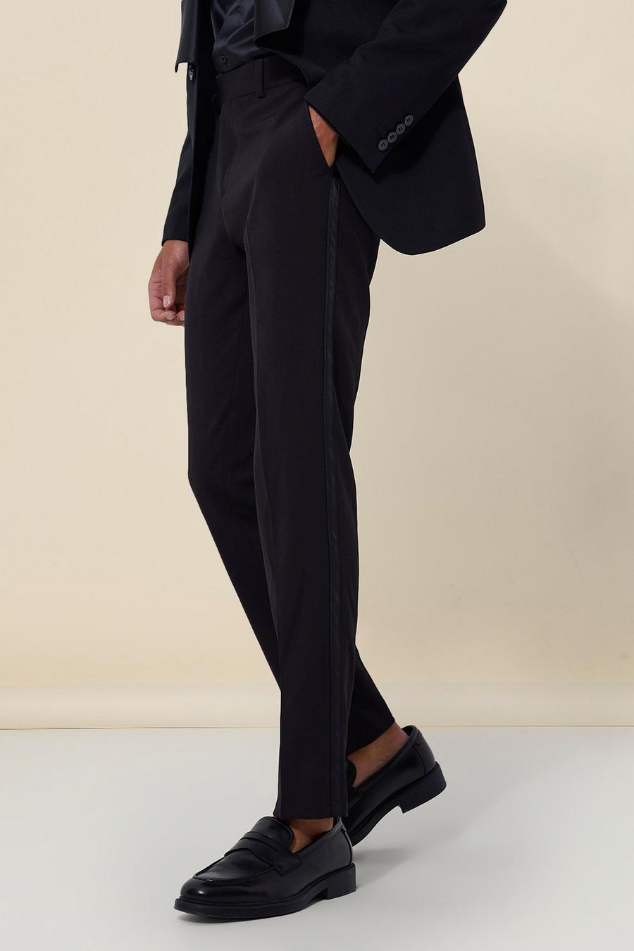 Skinny Anzughose mit Seitenstreifen, Black image number 1