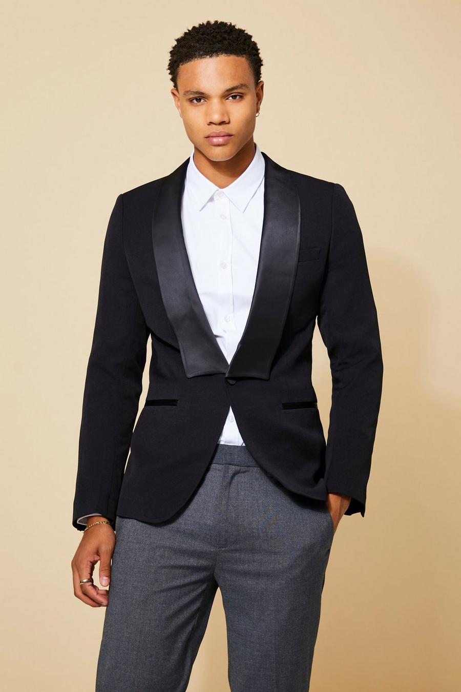 Black Single Breasted Skinny Square Suit Jacket image number 1