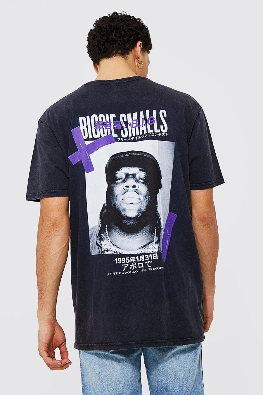 T-shirt oversize ufficiale Biggie Smalls in lavaggio acido, Charcoal grigio