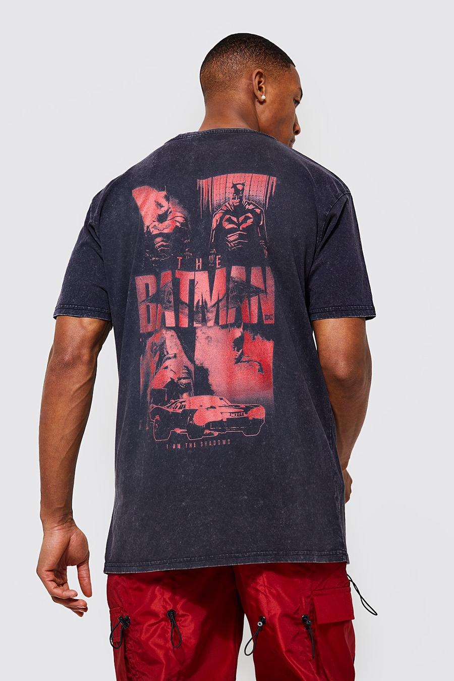 Charcoal grey Oversized Batman Acid Wash License T-shirt image number 1