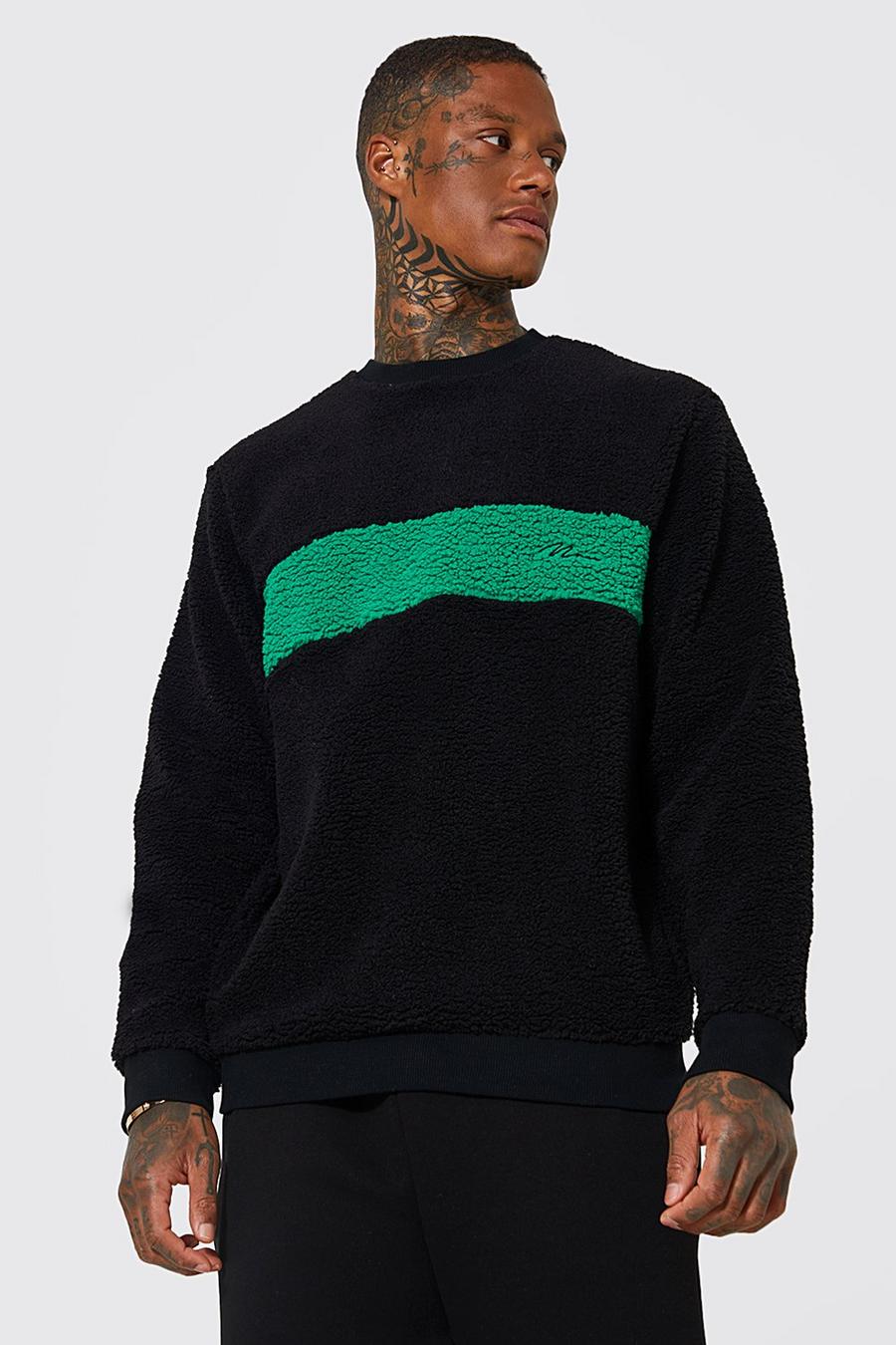 Man Signature Borg Colorblock Sweatshirt, Black noir image number 1