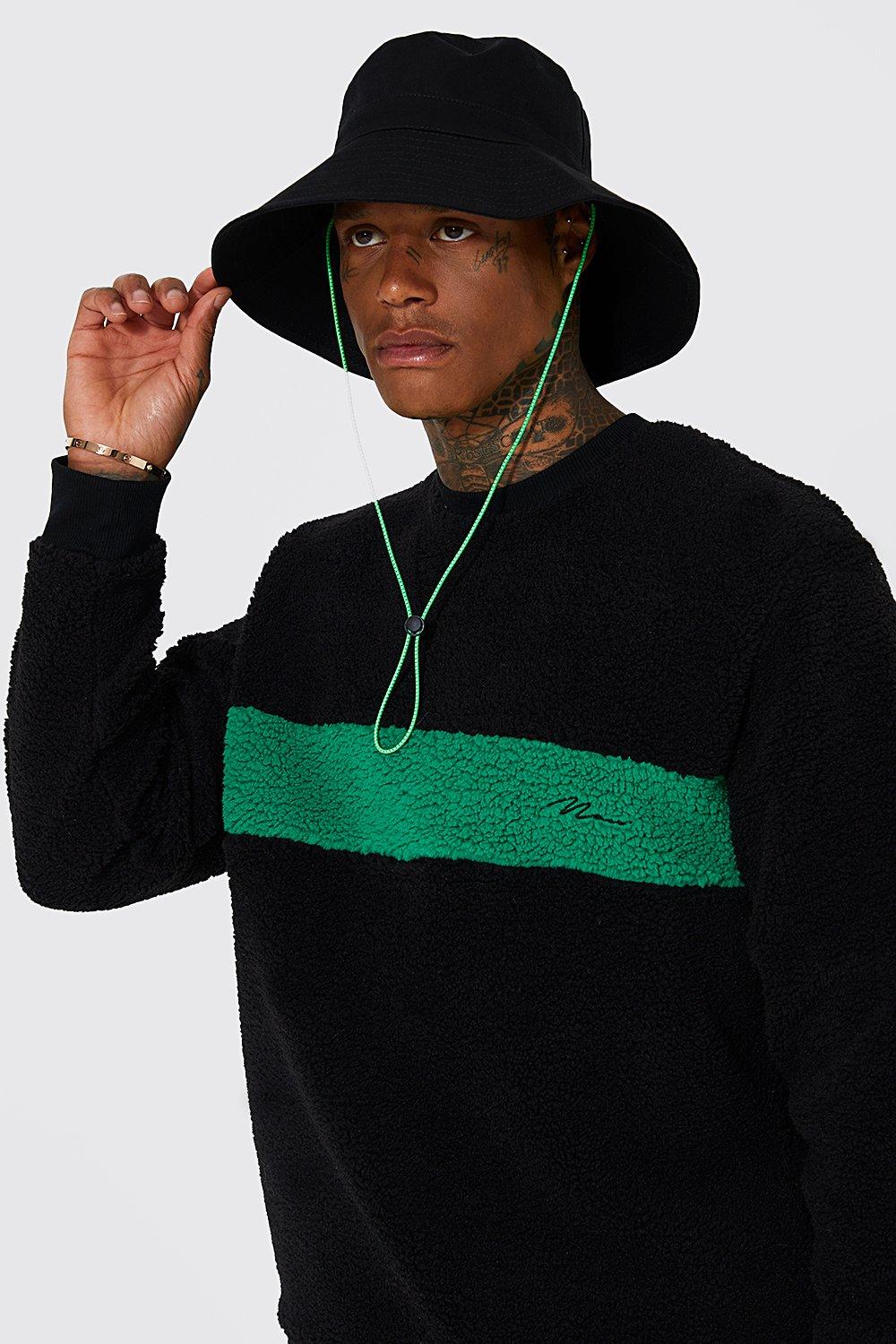 Man Signature Borg Colour Block Sweatshirt boohoo IL