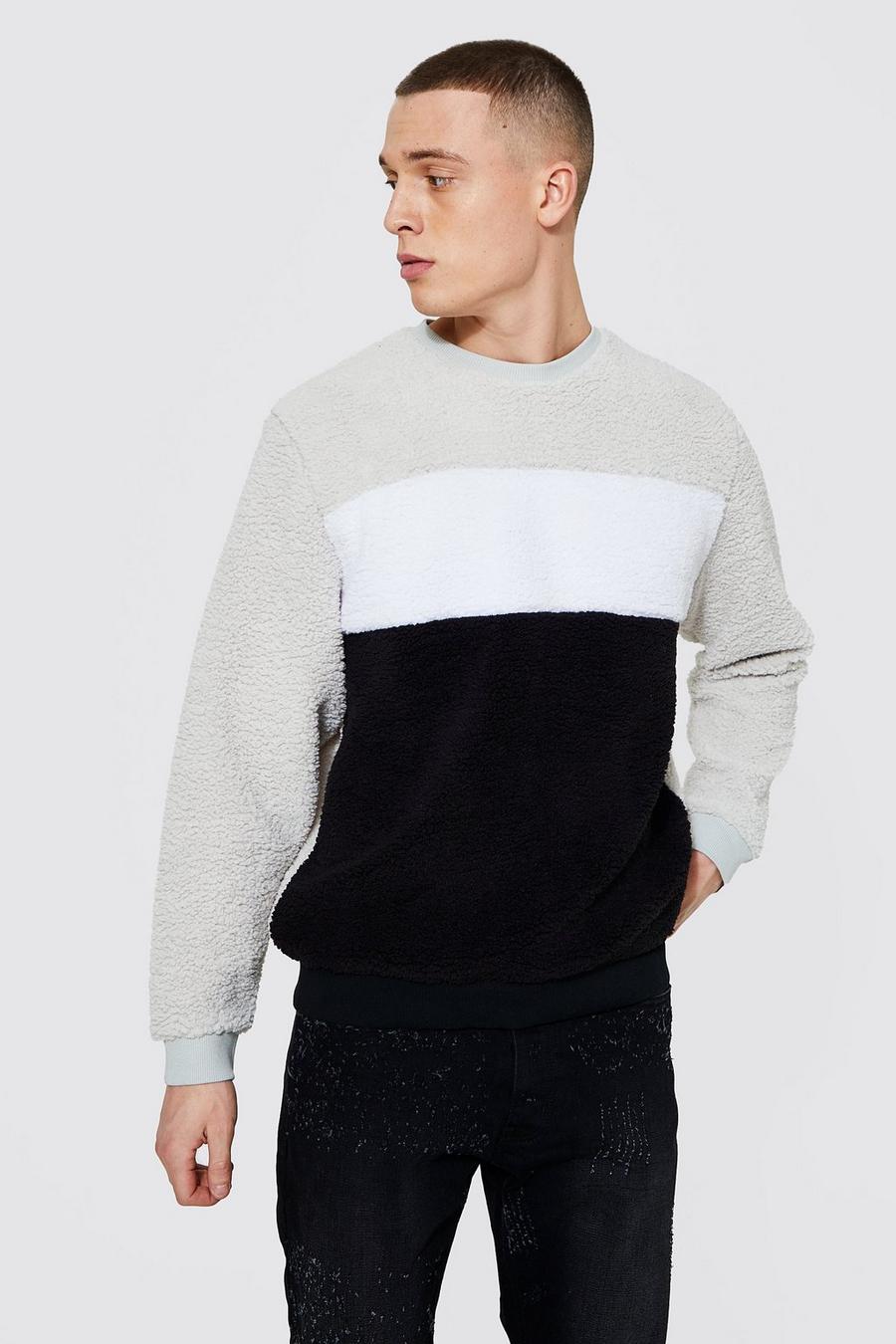 Black svart Sweatshirt i teddy med blockfärger