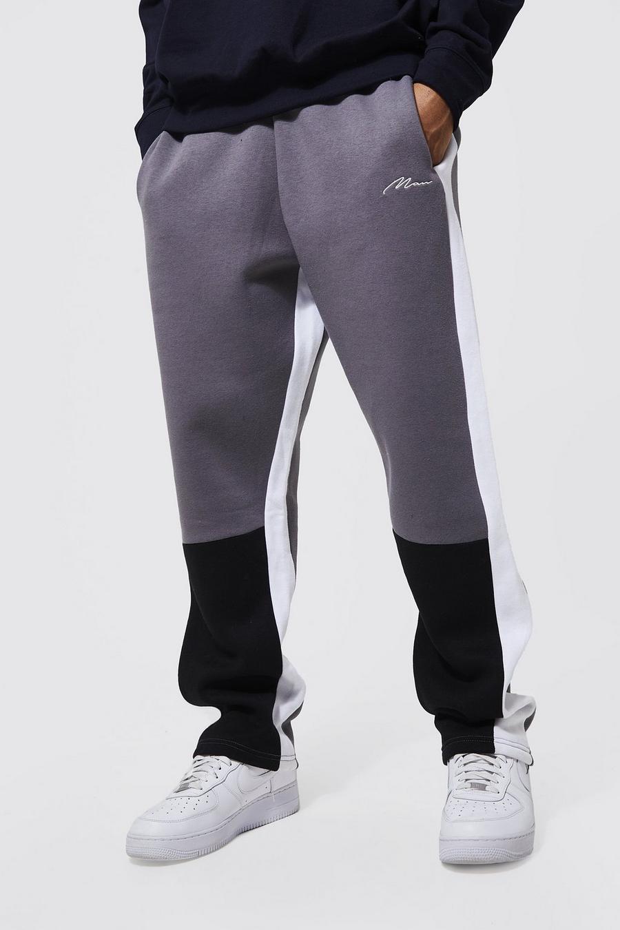 Colorblock Jogginghose mit weitem Bein, Charcoal grey