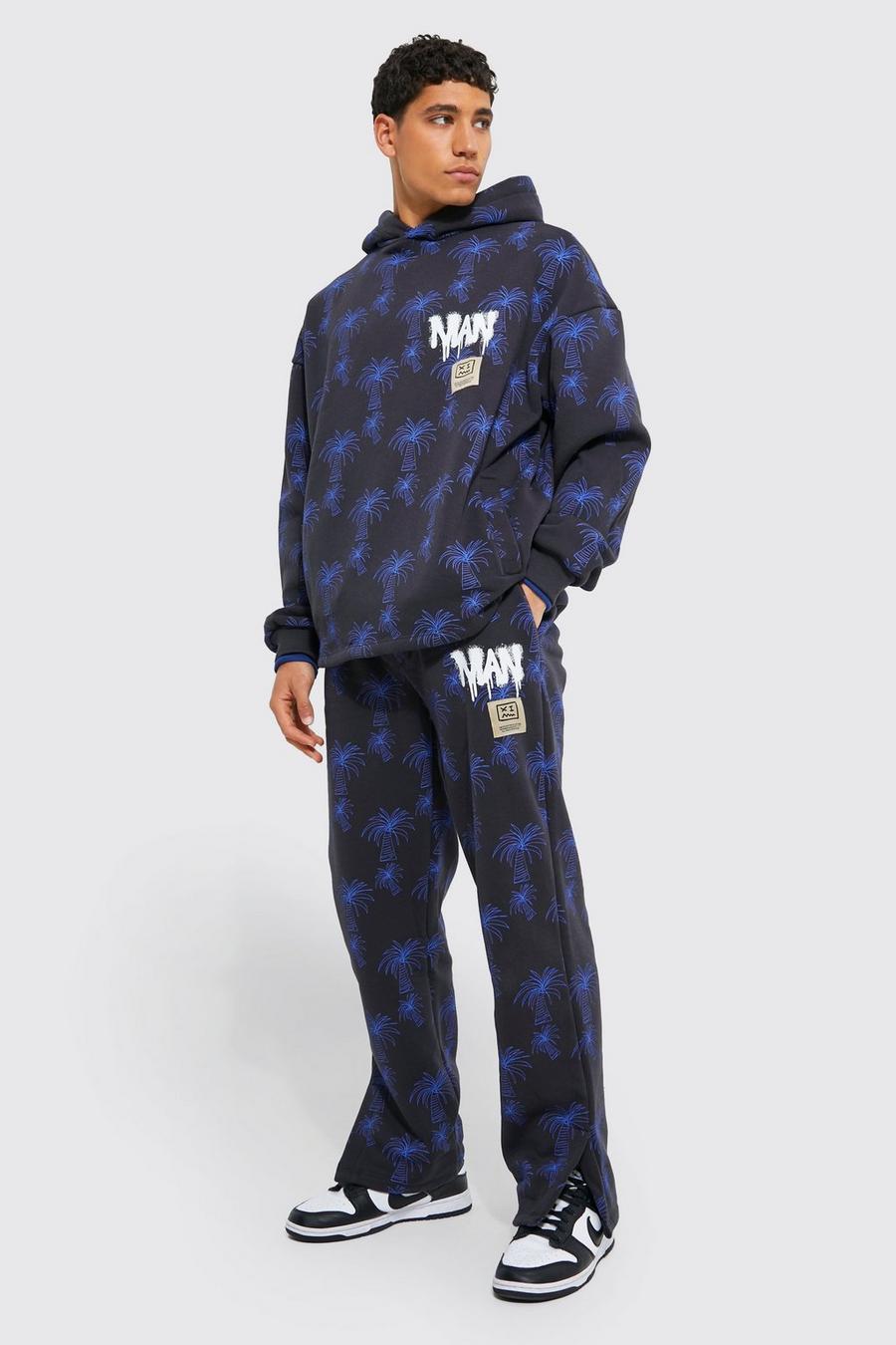 Black Oversized All Over Palm Print Tracksuit