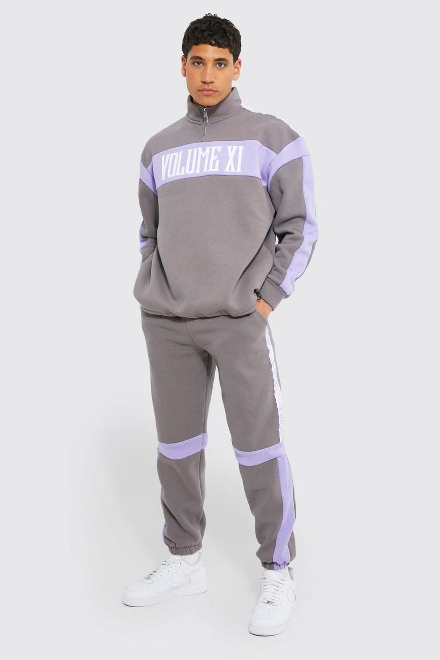 Charcoal Oversized Half Zip Tape Detail Tracksuit image number 1