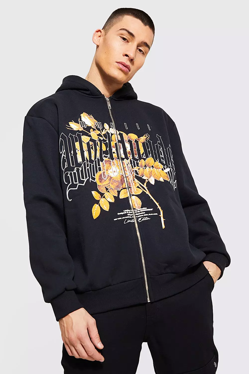 Floral zip sales hoodie