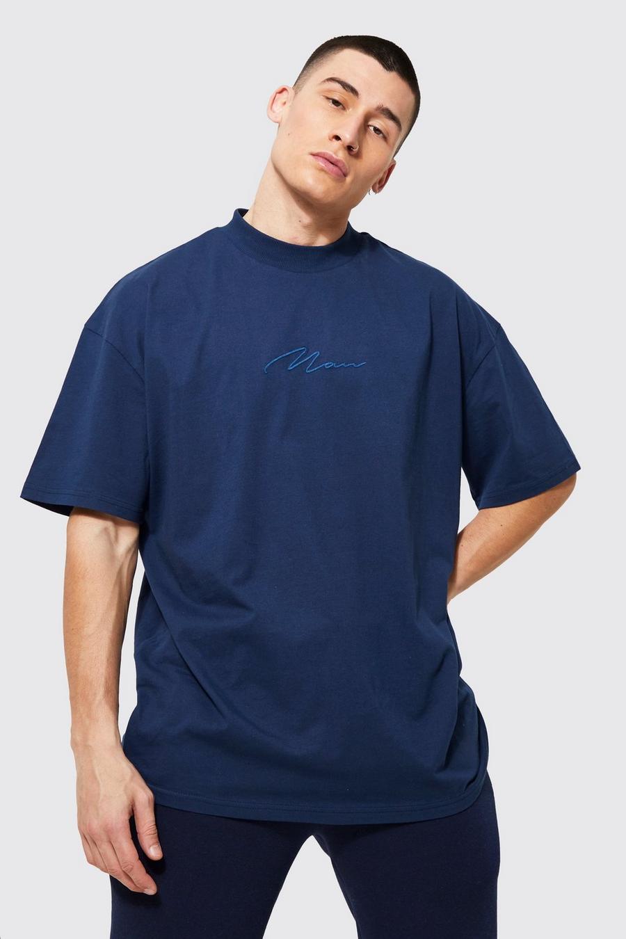 Navy Man Signature Oversized Extended Neck T-shirt image number 1