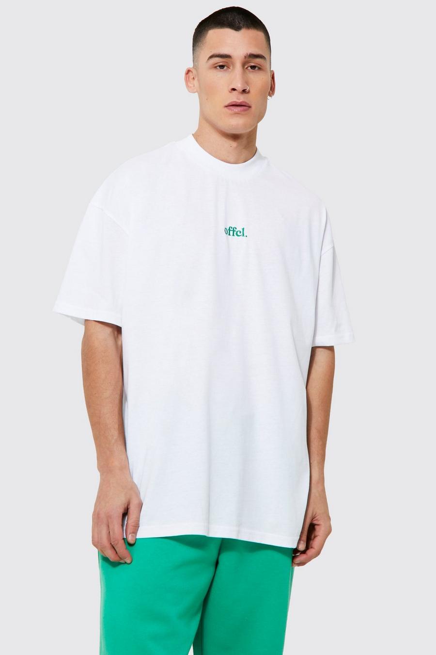 T-shirt oversize Offcl con girocollo esteso, White blanco