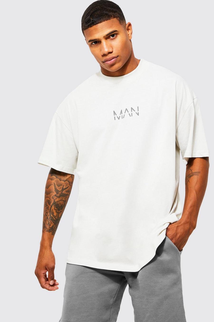 Camiseta oversize MAN Original con cuello extendido, Grey grigio