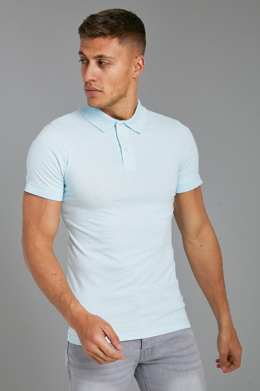 Pale blue azzurro Muscle Fit Short Sleeve Polo