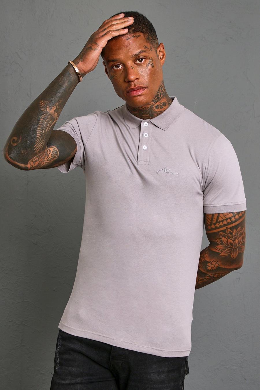 Charcoal grey Muscle Fit Man Signature Short Sleeve Polo