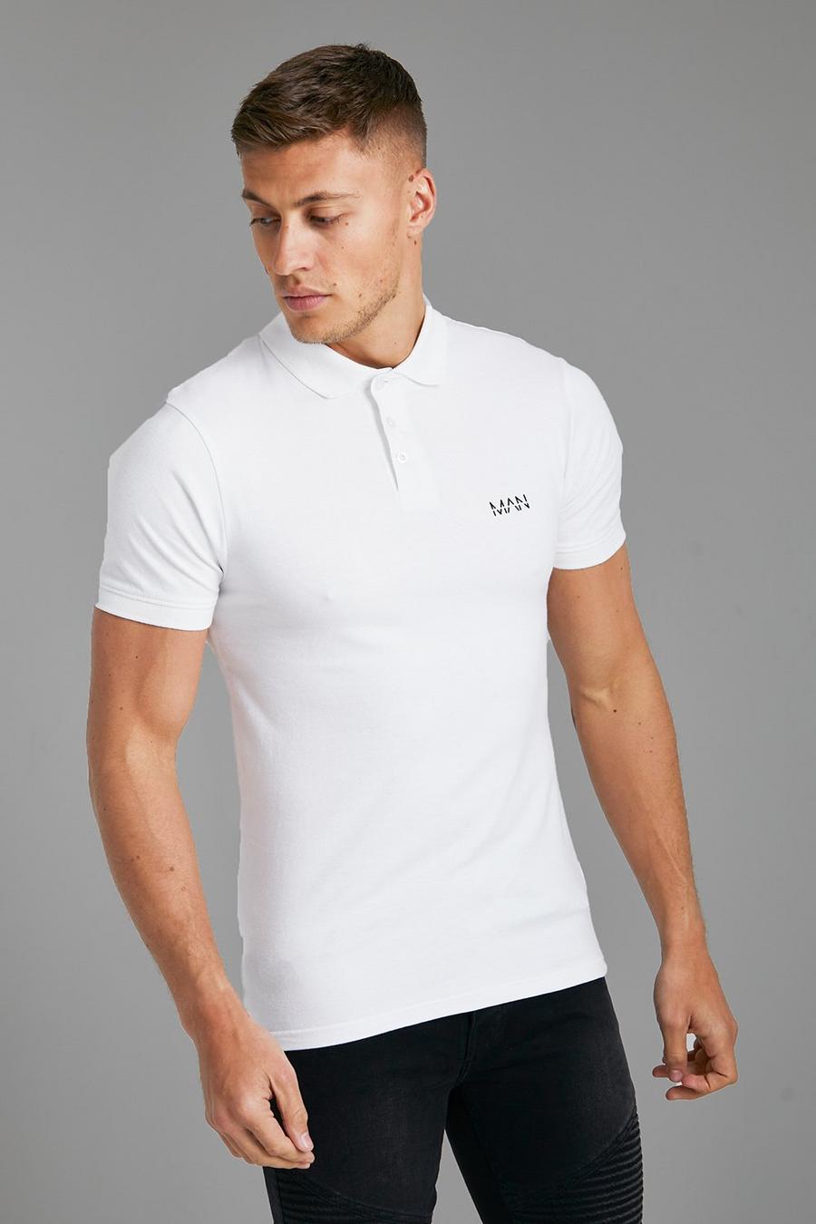 White Muscle Fit Man Short Sleeve Polo