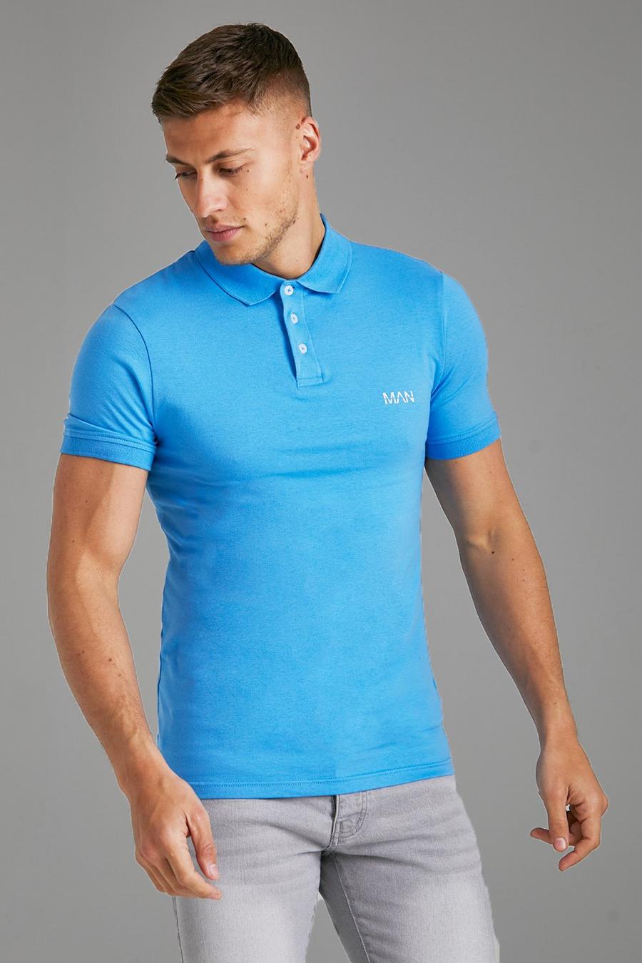 Blue Muscle Fit Man Short Sleeve Polo image number 1