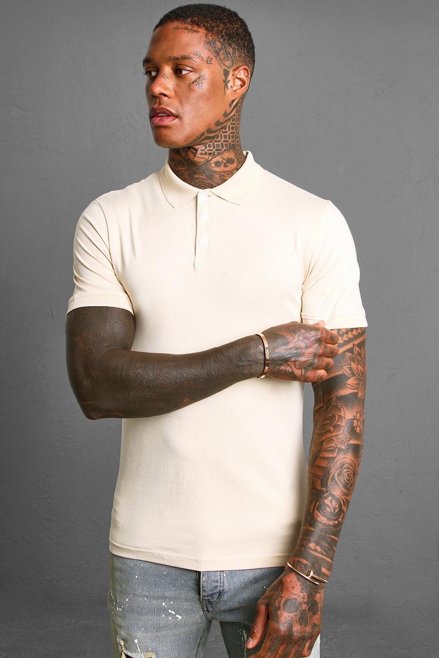 Sand beige Muscle Fit Man Short Sleeve Polo