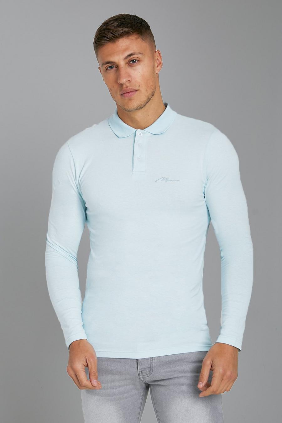Langärmliges Muscle-Fit Man Signature Poloshirt, Pale blue image number 1