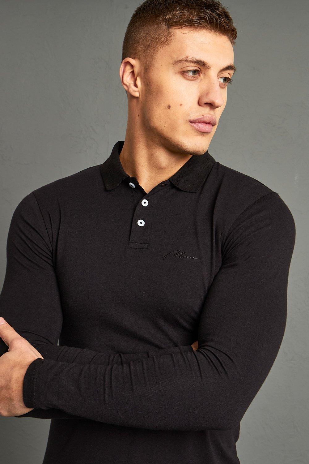 Muscle Fit Man Signature Long Sleeve Polo boohoo