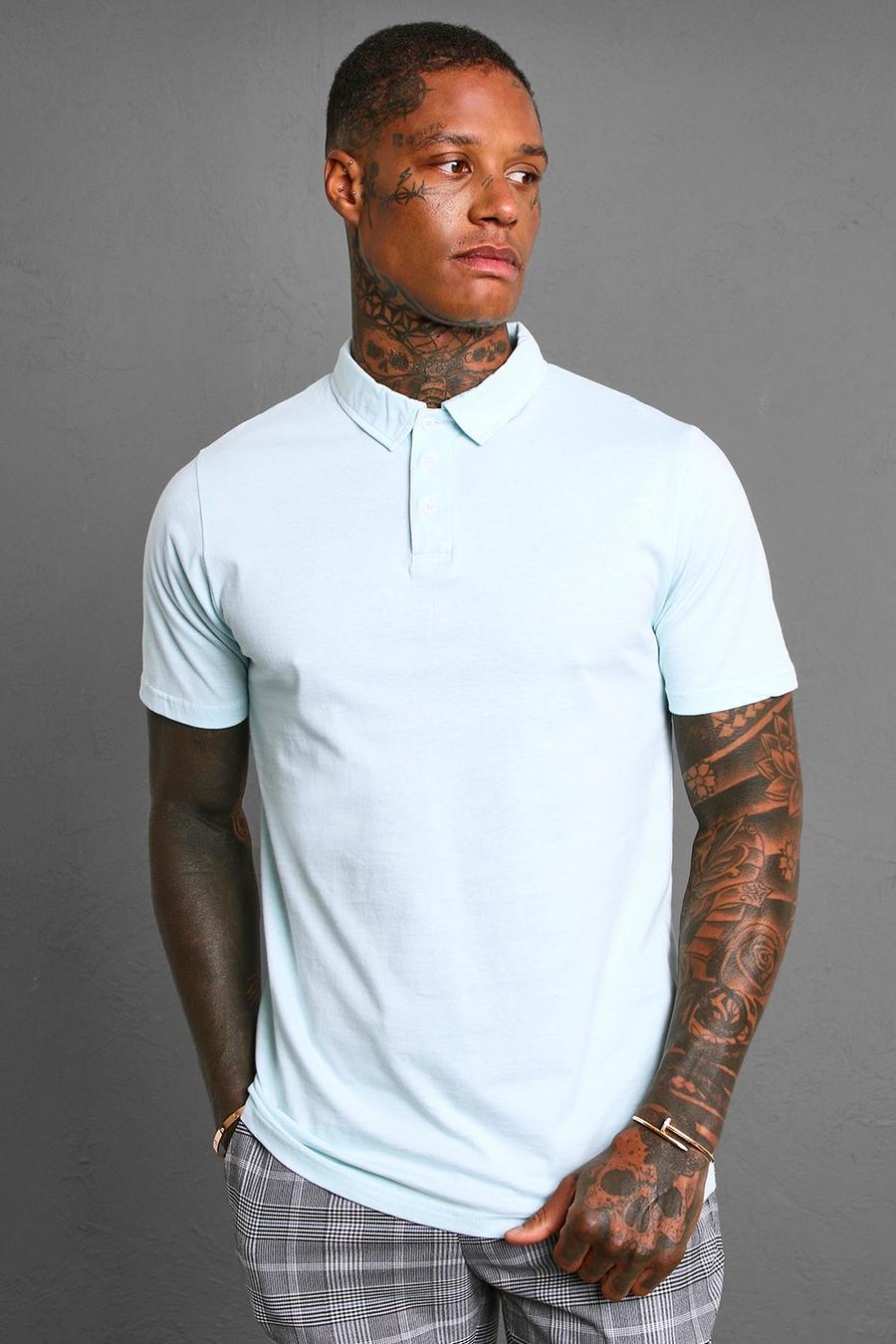 Kurzärmliges Slim-Fit Poloshirt, Pale blue image number 1