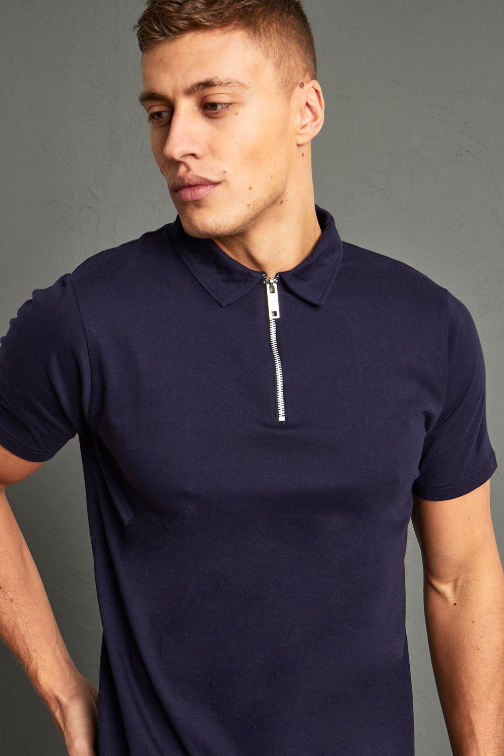 Slim Fit Polo Met Korte Mouwen En Rits