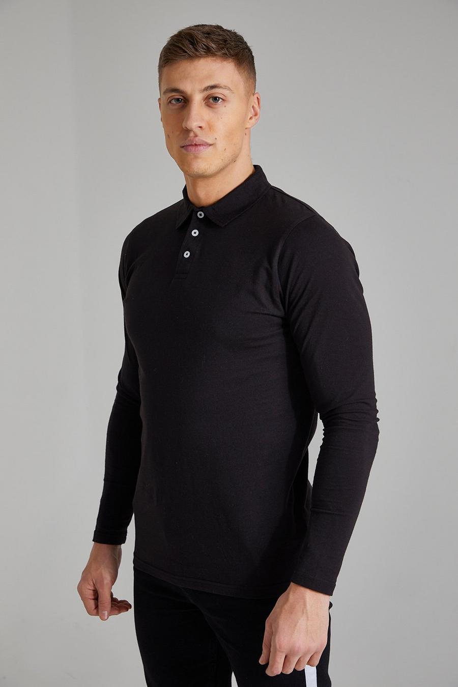 Langärmliges Slim-Fit Poloshirt, Black noir