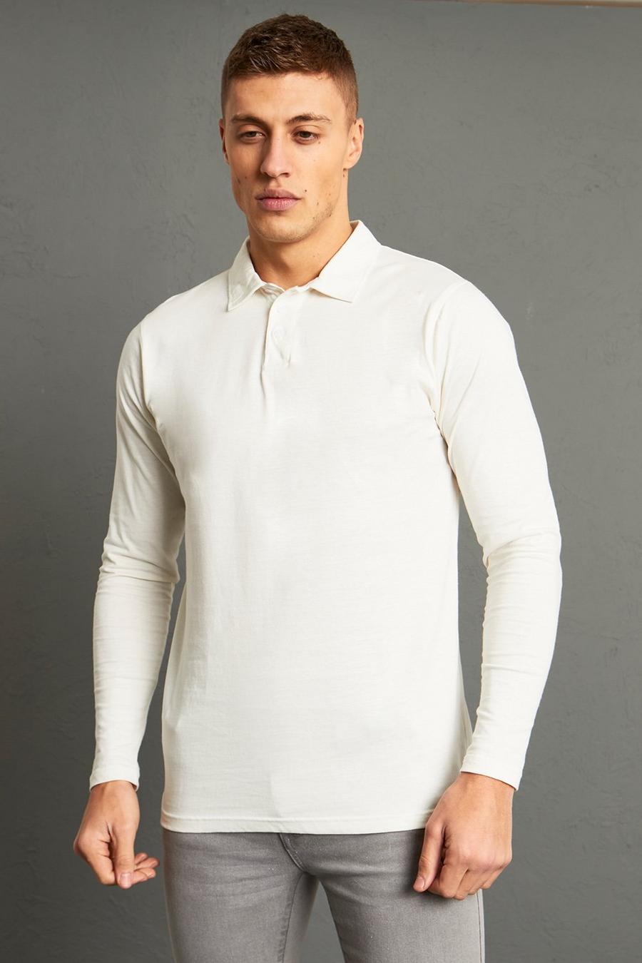 Langärmliges Slim-Fit Poloshirt, Ecru white
