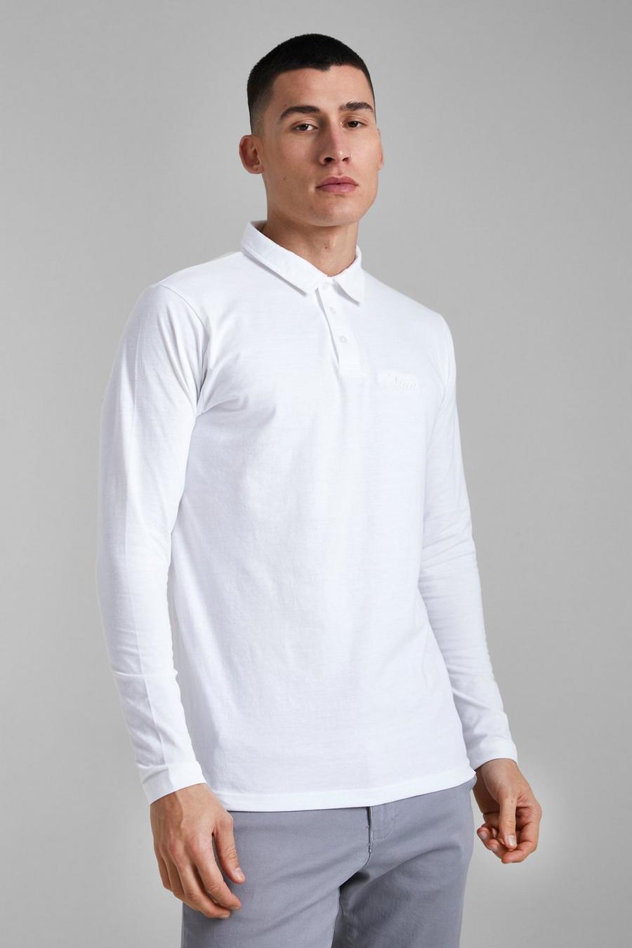 White Slim Fit Man Long Sleeve Polo image number 1