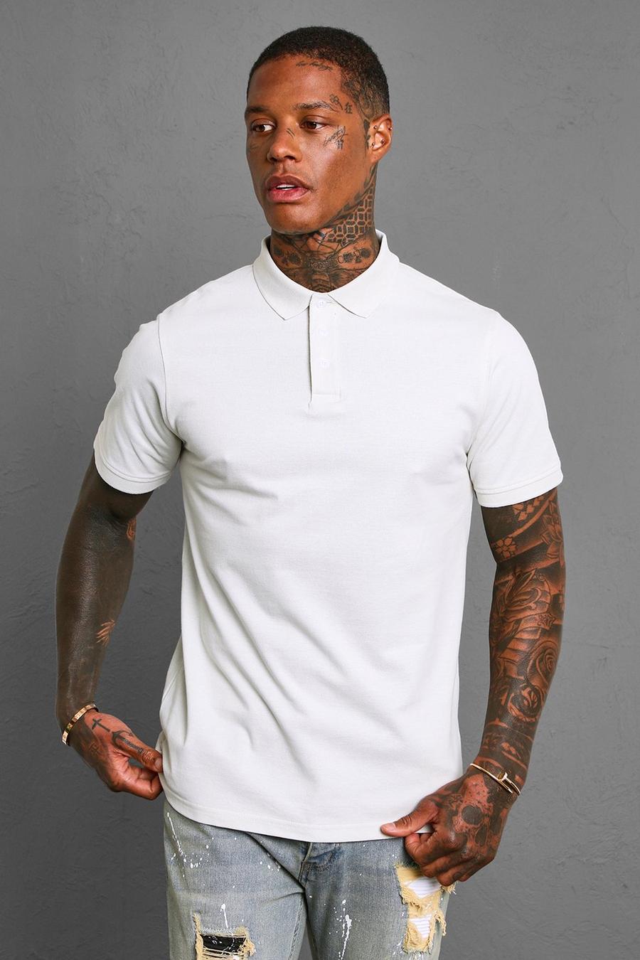 Grey Slim Fit Short Sleeve Pique Polo image number 1