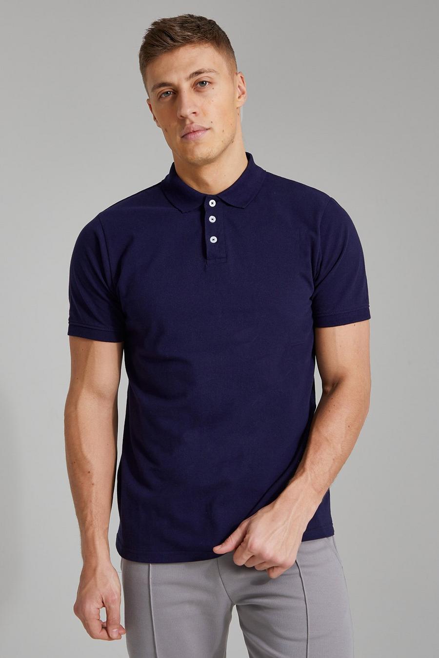 Navy Slim Fit Short Sleeve Pique Polo image number 1
