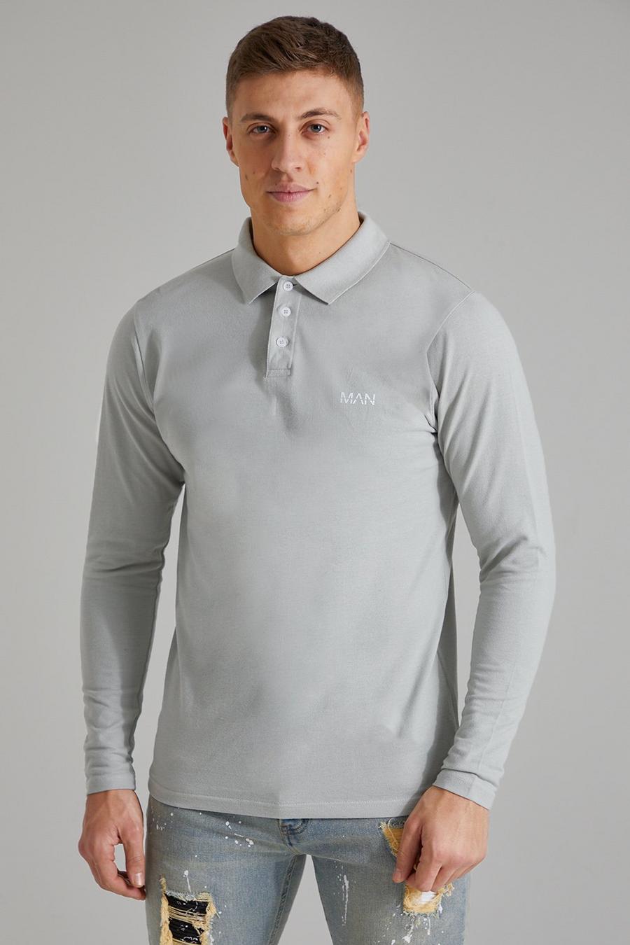 Langärmliges Slim-Fit Man Pique Poloshirt, Sage image number 1