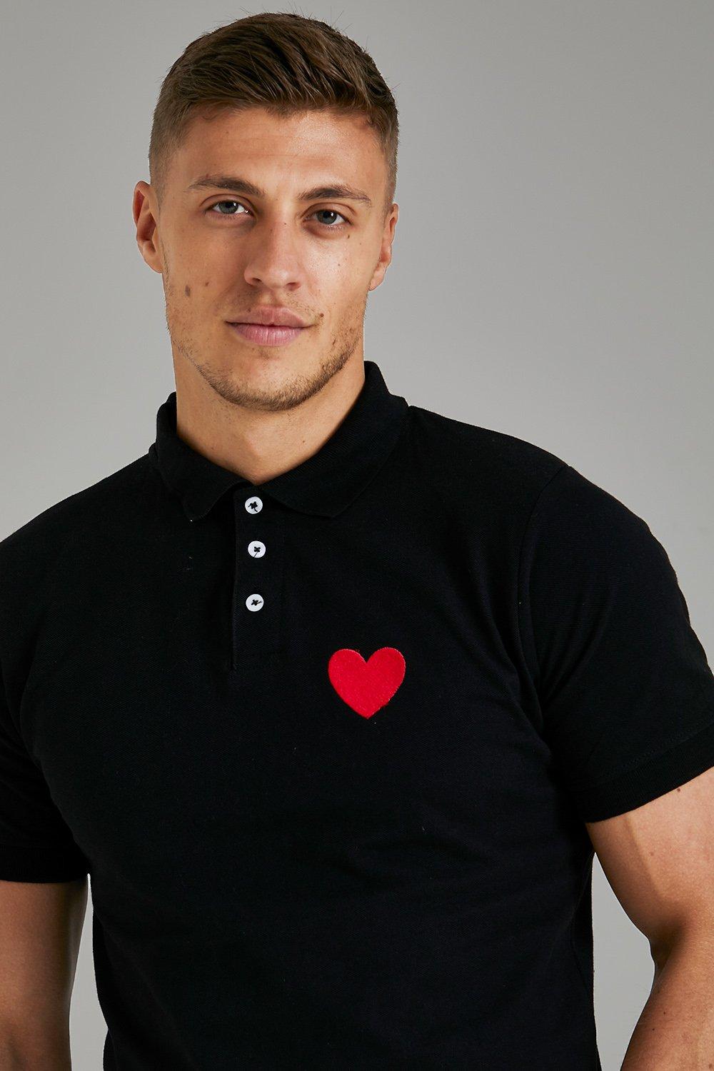 Slim Fit Heart Short Sleeve Pique Polo boohoo