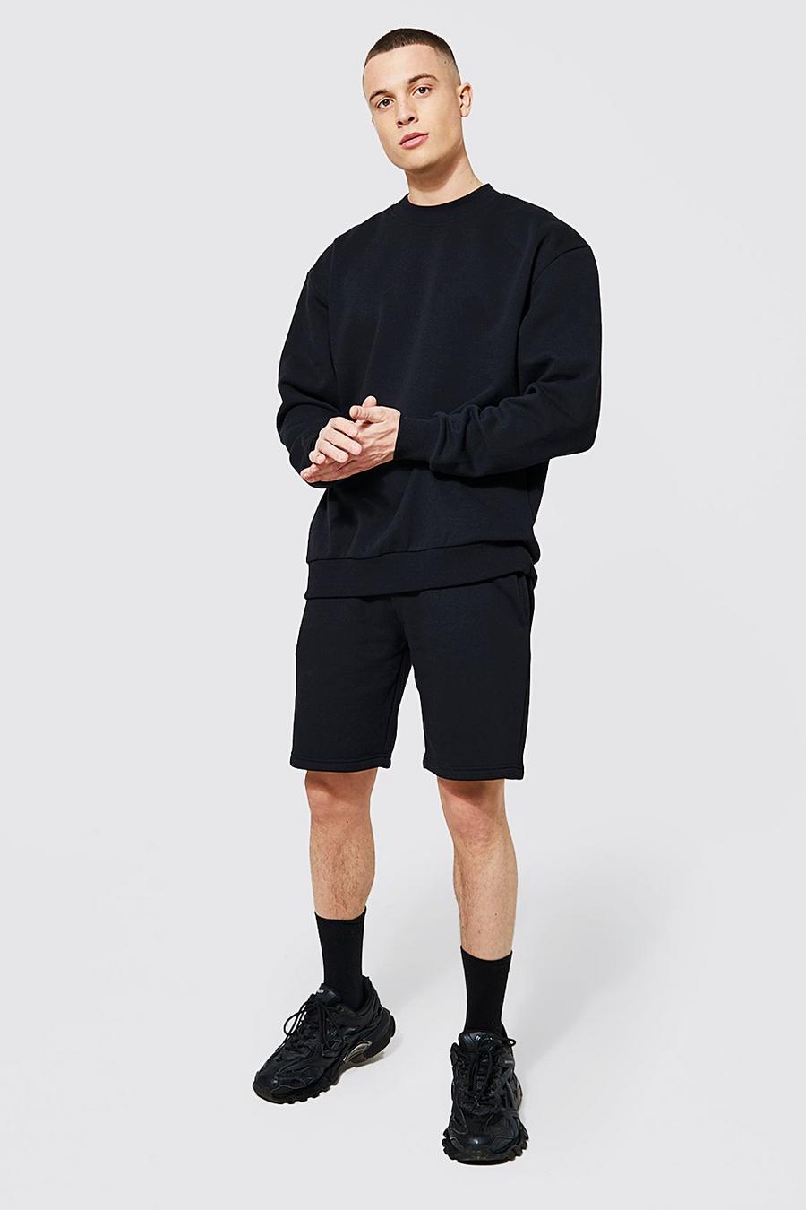 Kurzer Oversize Sweatshirt-Trainingsanzug, Black schwarz