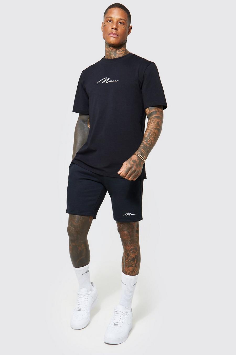 Black svart Man Signature T-shirt med rund hals och shorts