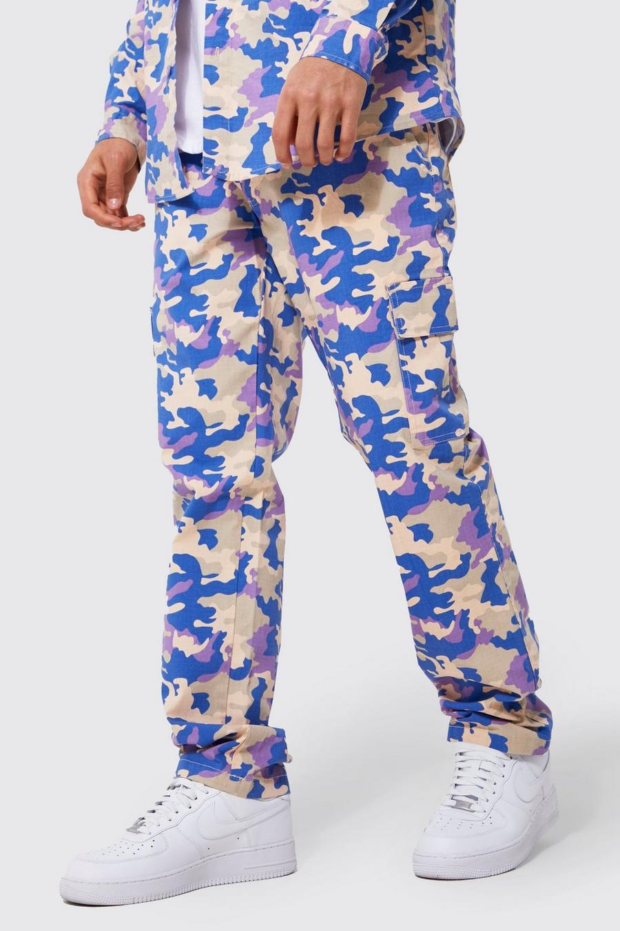 Lilac Straight Leg Ripstop Camo Cargo Trousers image number 1