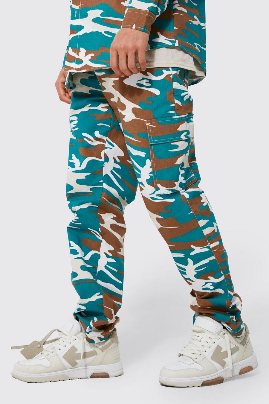 Green Straight Leg Ripstop Camo Cargo Trousers image number 1