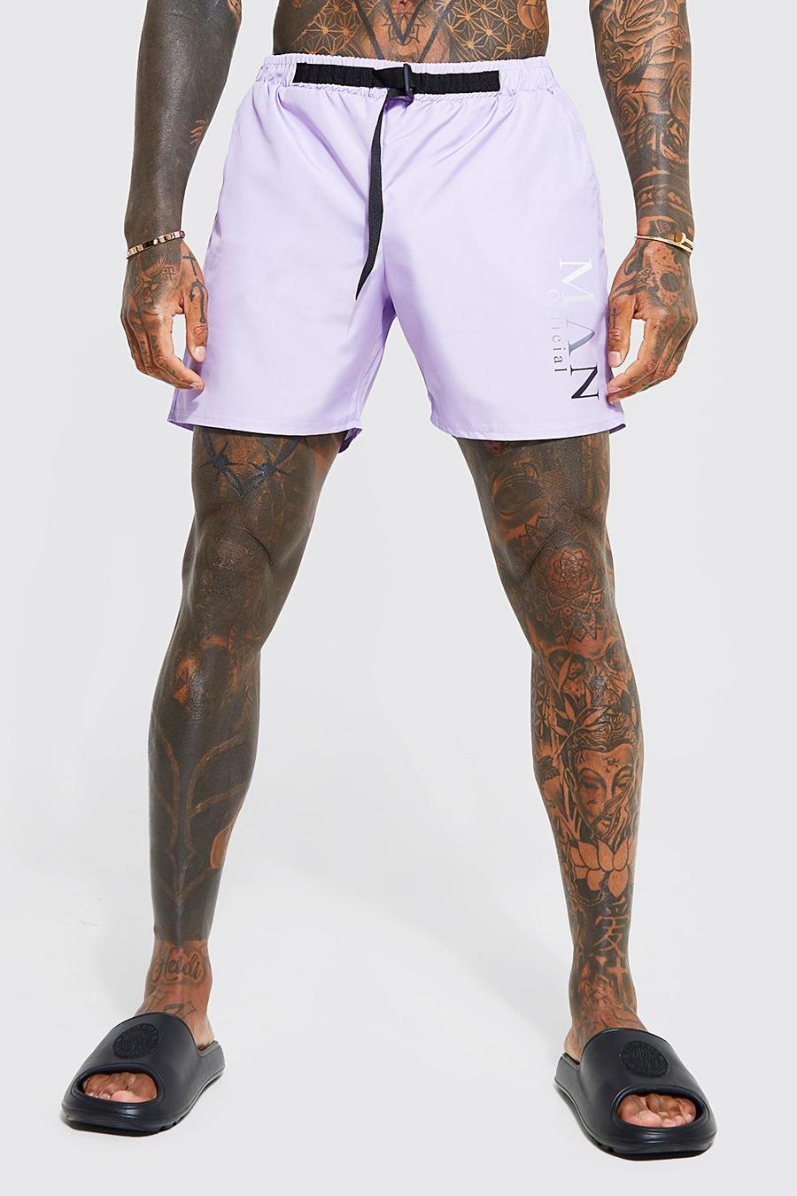 Lilac purple Mid Length Official Man Belt Swim Shorts