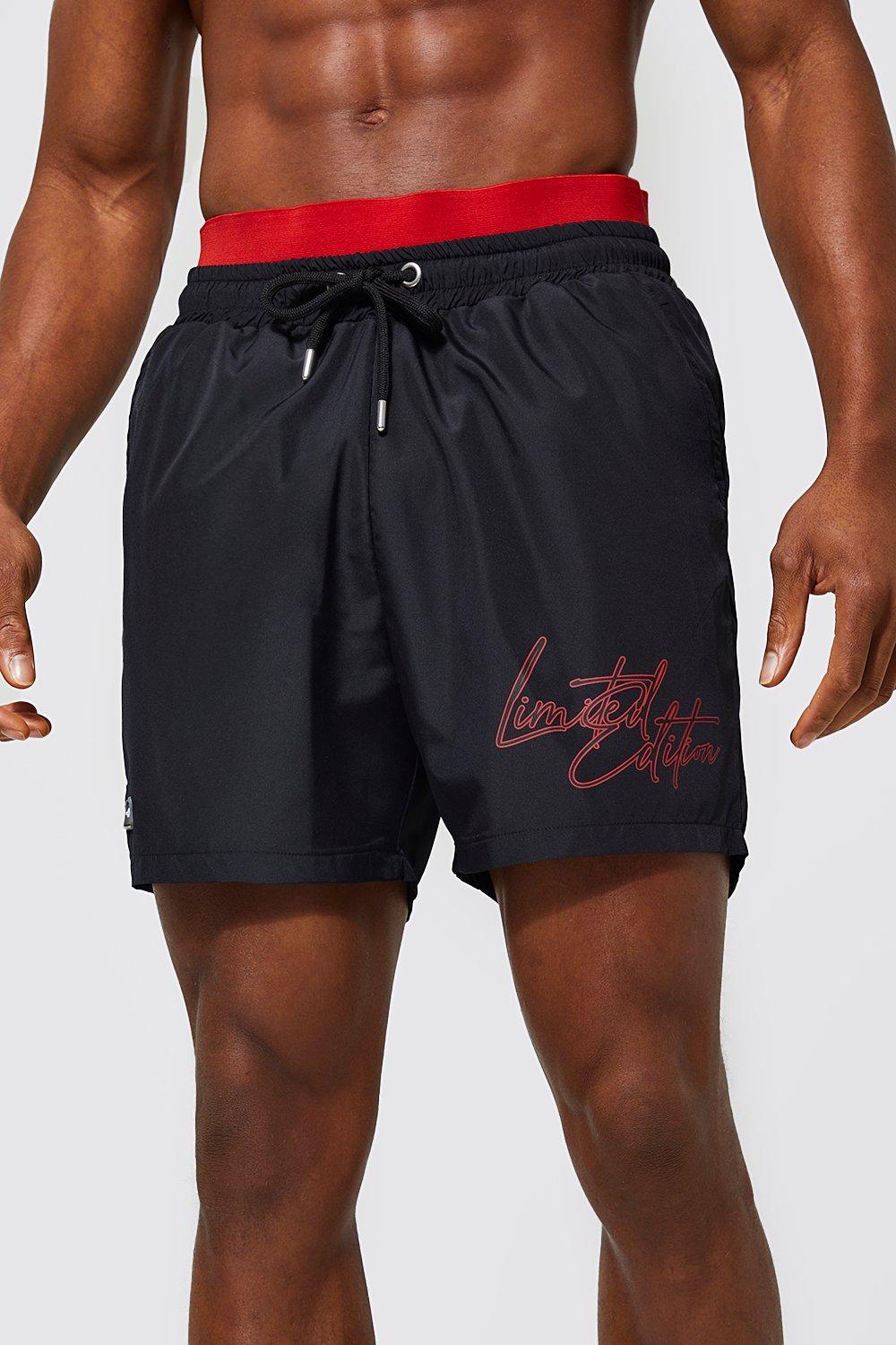 Mens double best sale waistband swim shorts