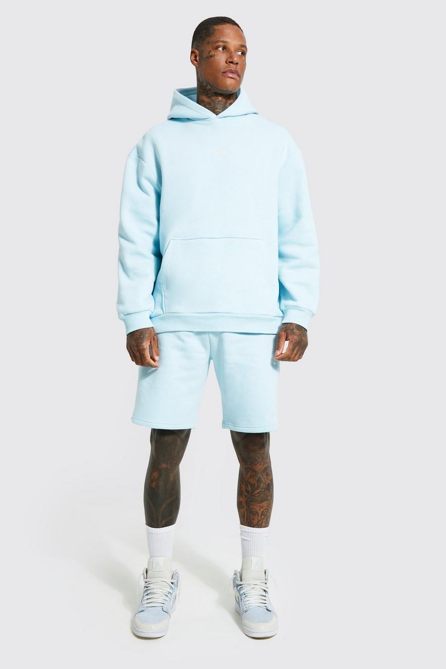 Pale blue Oversized Offcl Hooded Short Tracksuit