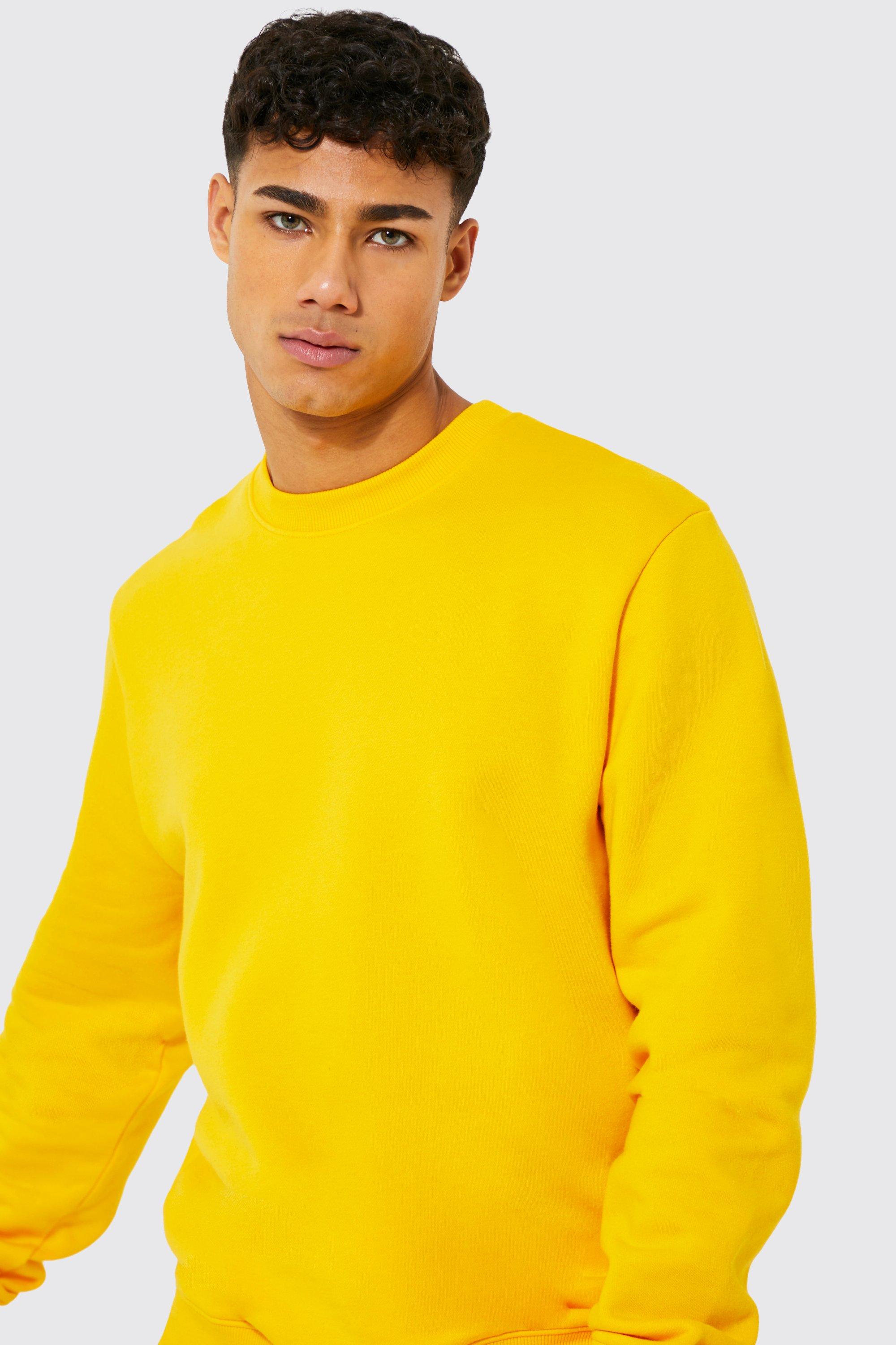 Mens yellow crew neck sweatshirt sale